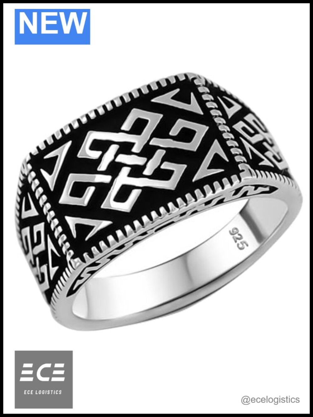Solid 925 Sterling Silver Anatolian Motif Men's Ring Luxury Turkish Design